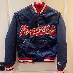 Vintage STARTER Braves Kids quilted baseball jacket - Navy and Red, youth size S